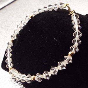 14K YELLOW GOLD BEADS & CLASP FACETED DIAMOND SHAPED CRYSTALS BRACELET F